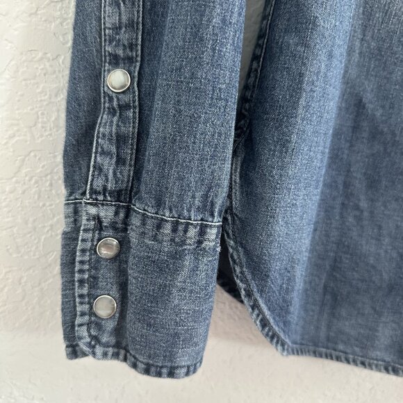 J Crew Shirt Womens 0 Blue Denim Western Pearl Snap L/S Cowgirl Rodeo G1394 - Picture 2 of 13